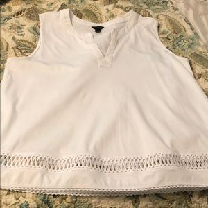 Ann Taylor sleeveless blouse with open work trim